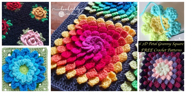 6 3D Petal Granny Square Crochet Patterns – FREE