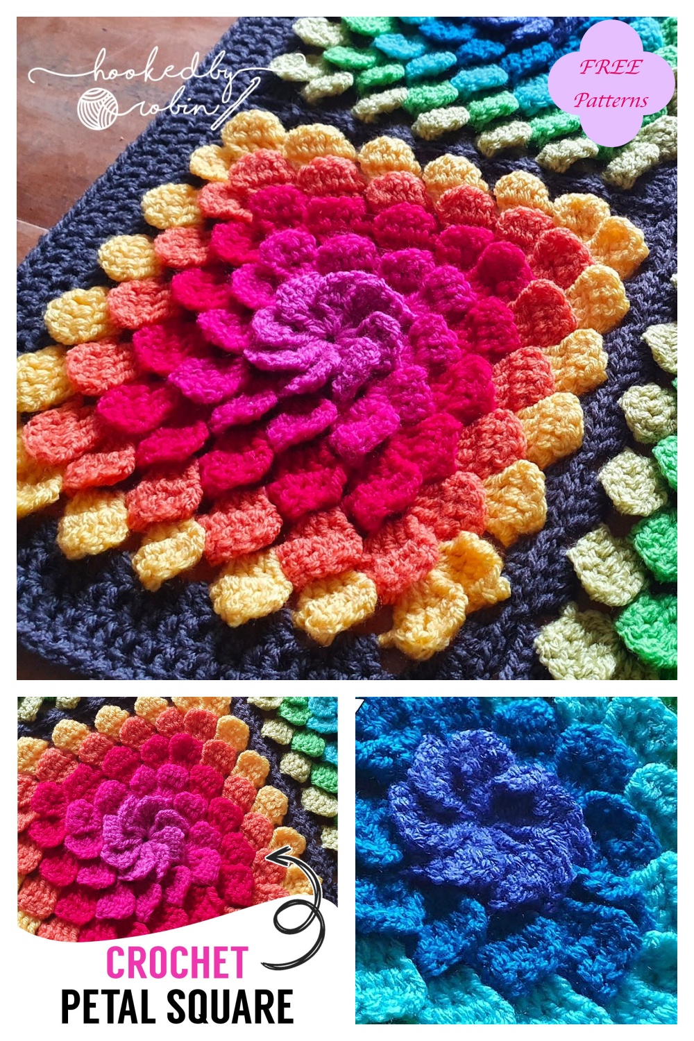 6 3D Petal Granny Square Crochet Patterns – FREE